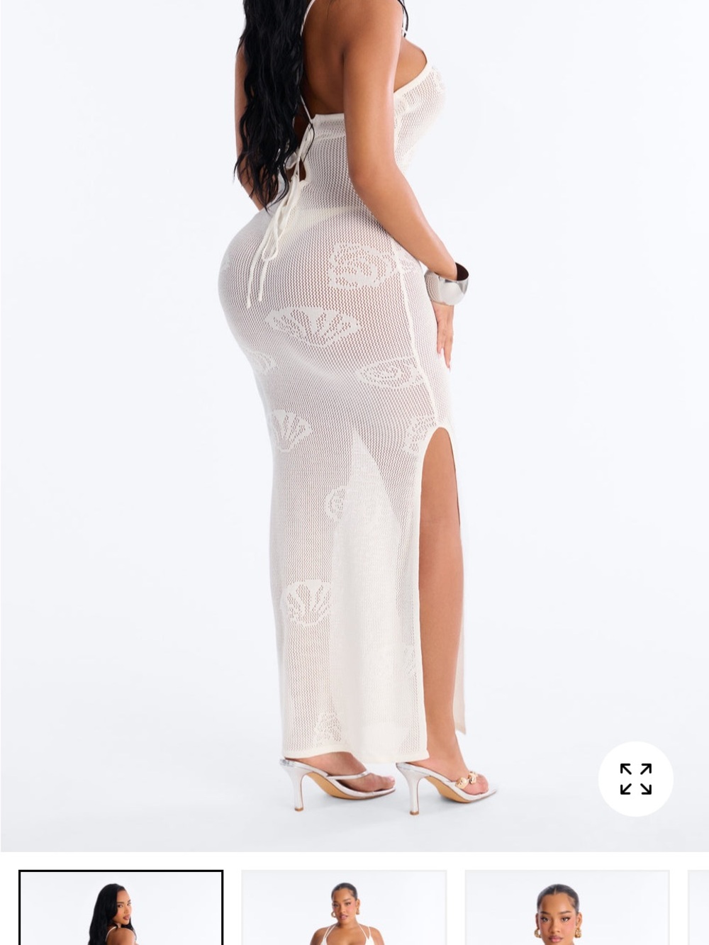 Fashion Nova Cream Sheer Crochet Maxi Skirt with Side Slit